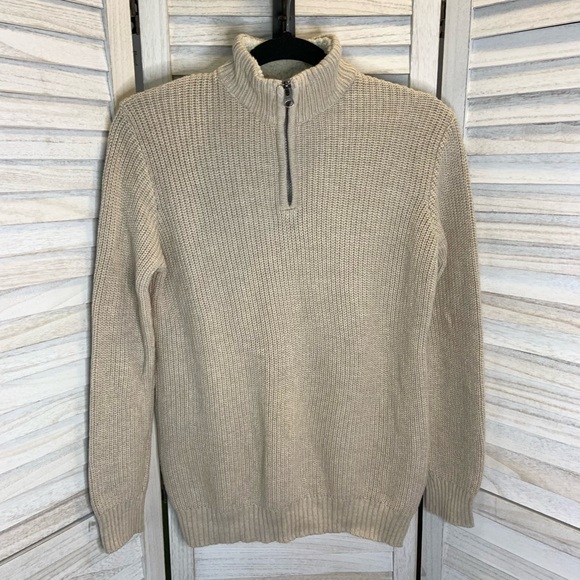 Children’s Place Boys Tan Solid Knit Quarter Zip Sherpa Long Sleeve Sweater - Picture 3 of 12